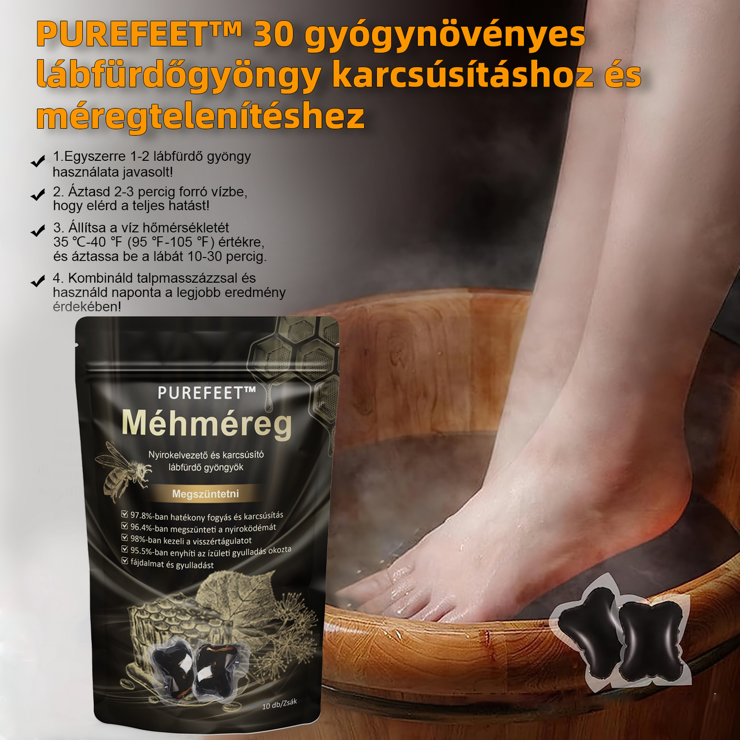 👑Purefeet™ Méhméreg Nyirokelvezető és karcsúsító lábfürdő gyöngyök - Minden nyirokproblémára és elhízásra alkalmas -CE tanúsítvánnyal