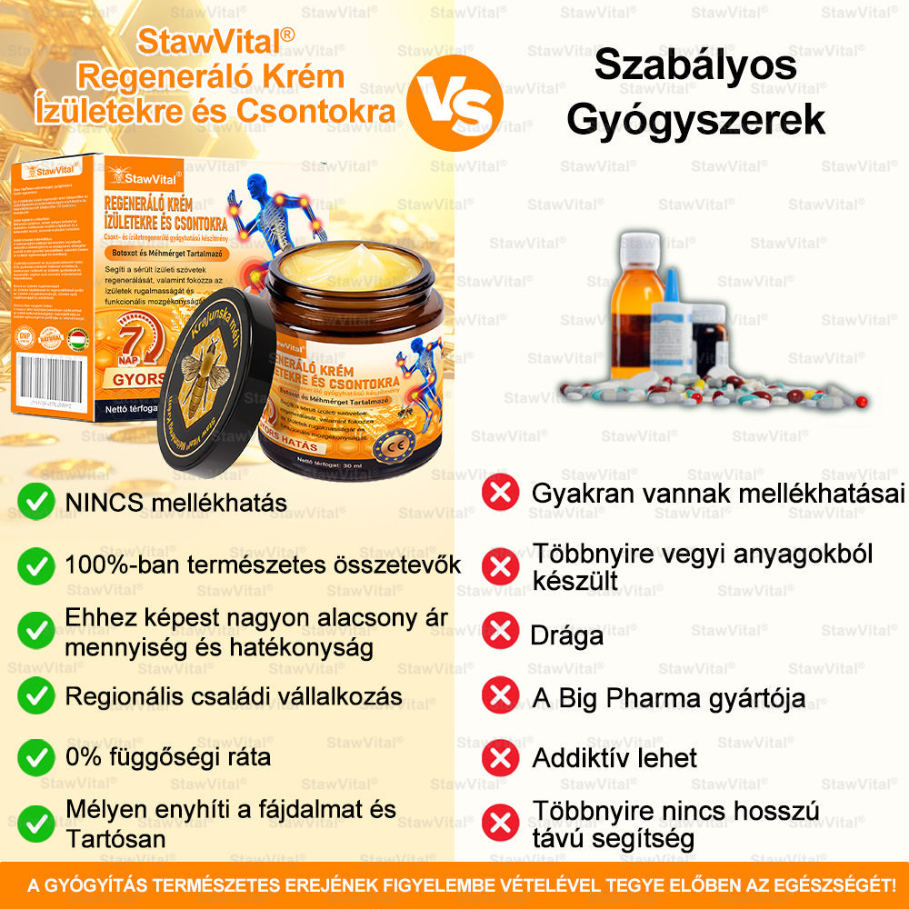 🟠𝑺𝒕𝒂𝒘𝑽𝒊𝒕𝒂𝒍® Botoxot és Méhmérget Tartalmazó Regeneráló Krém Ízületekre és Csontokra | MOT (Magyar Ortopéd Társaság) által tanúsított termék