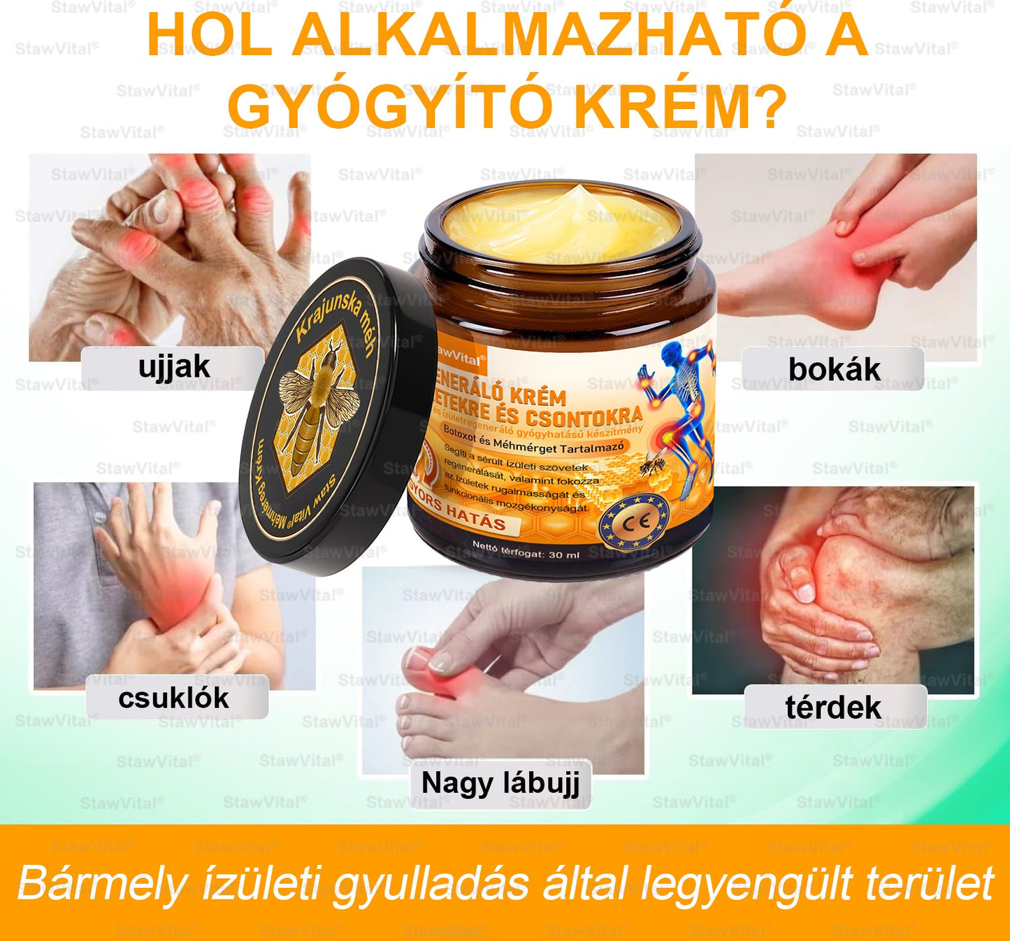 🟠𝑺𝒕𝒂𝒘𝑽𝒊𝒕𝒂𝒍® Botoxot és Méhmérget Tartalmazó Regeneráló Krém Ízületekre és Csontokra | MOT (Magyar Ortopéd Társaság) által tanúsított termék