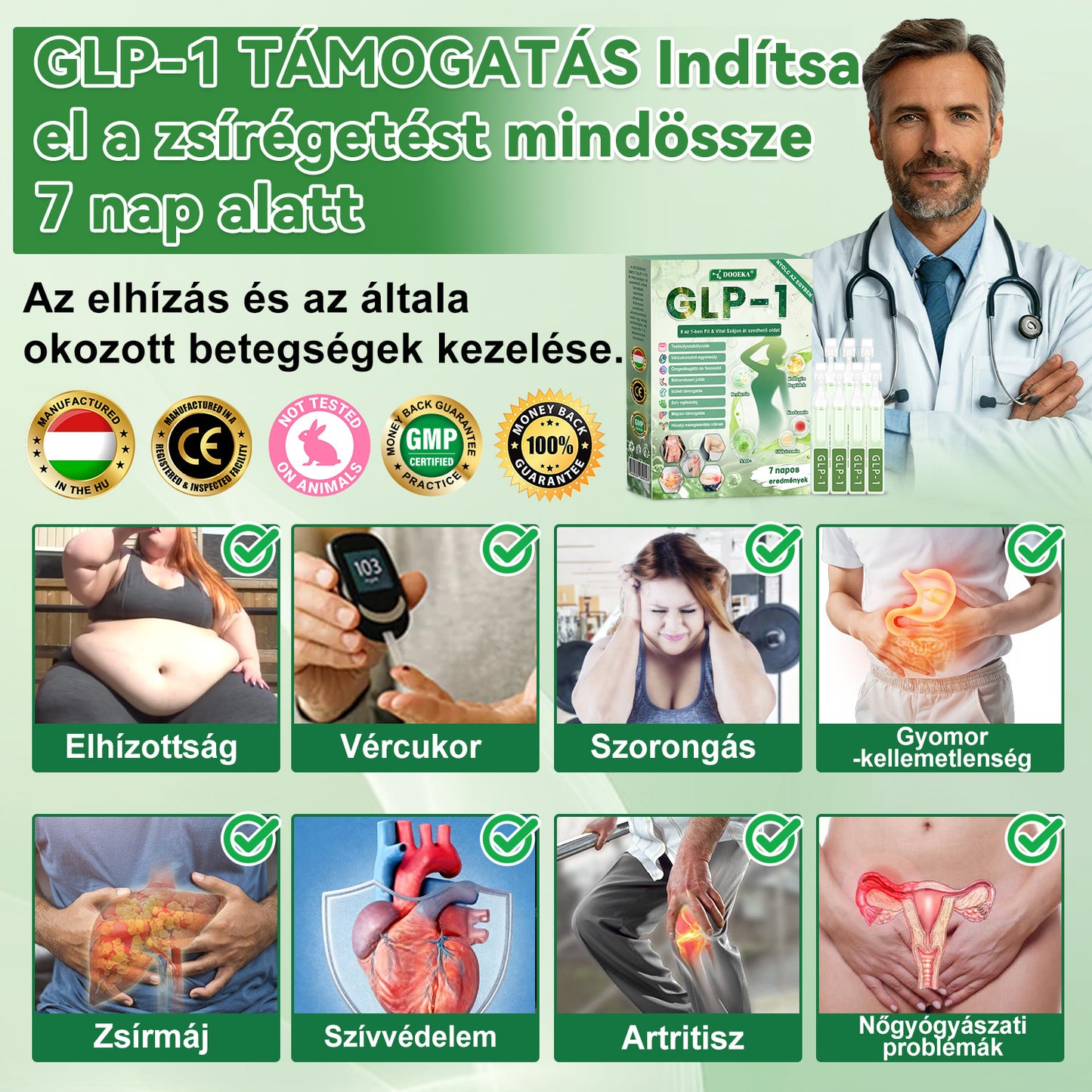 🍀DOOEKA® GLP-1 8 az 1-ben Fit & Vital Szájon át szedhető oldat – ⏰Napi egyszer, 7 nap alatt látható változás / Elhízás, szív- és érrendszeri egészség, cukorbetegség, alvási apnoe, bélrendszer egészsége, ízületi problémák és még sok más esetén